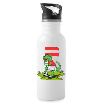 Österreich Flagge Dinosaurier Rex Fußball  - Trinkflasche mit integriertem Trinkhalm - Weiß - Rechts