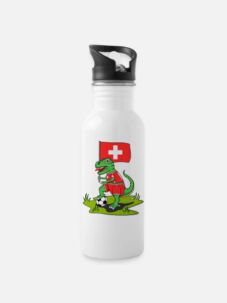 Drapeau de la Suisse Dinosaure Rex Football - Gourde avec paille intégrée - blanc