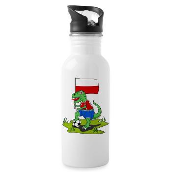 Poland Flag Dinosaur Rex Football - Water bottle with straw - white - Right