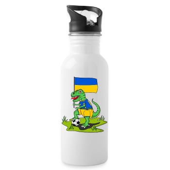 Ukraine Flag Dinosaur Rex Football - Water bottle with straw - white - Right