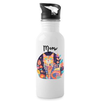 Bunte Katzen-Patchwork-Anthologie - Trinkflasche mit integriertem Trinkhalm - Weiß - Rechts
