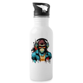 Monkey Headphones Sunglasses Gamer Gaming Music - Water bottle with straw - white - Right