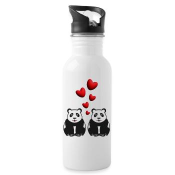 Panda Liebe mit vielen Herzen. - Trinkflasche mit integriertem Trinkhalm - Weiß - Rechts