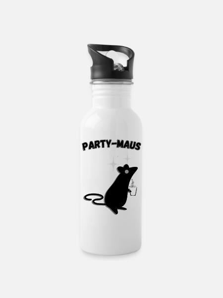 Party Maus dunkel - Trinkflasche mit integriertem Trinkhalm - Weiß