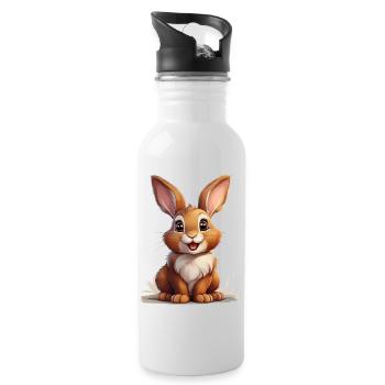Niedlicher Hase oder süßes Kaninchen - Trinkflasche mit integriertem Trinkhalm - Weiß - Rechts
