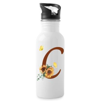 Lettre c tournesol papillon - Gourde avec paille intégrée - blanc - Droite