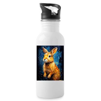 Kaninchen in der digitalen Kunst - Trinkflasche mit integriertem Trinkhalm - Weiß - Rechts