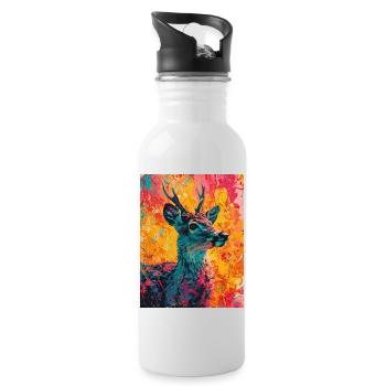 Deer in a colorful background - Water bottle with straw - white - Right
