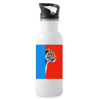 Tigre sur un fond coloré - Gourde avec paille intégrée - blanc - Droite