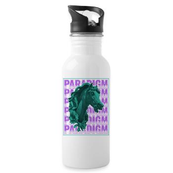 Neon Horse Sculpture in Retro Futurism - Water bottle with straw - white - Right