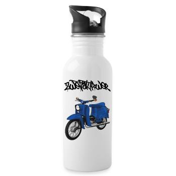 Schwalbe (blau) // Illustration - Trinkflasche mit integriertem Trinkhalm - Weiß - Rechts