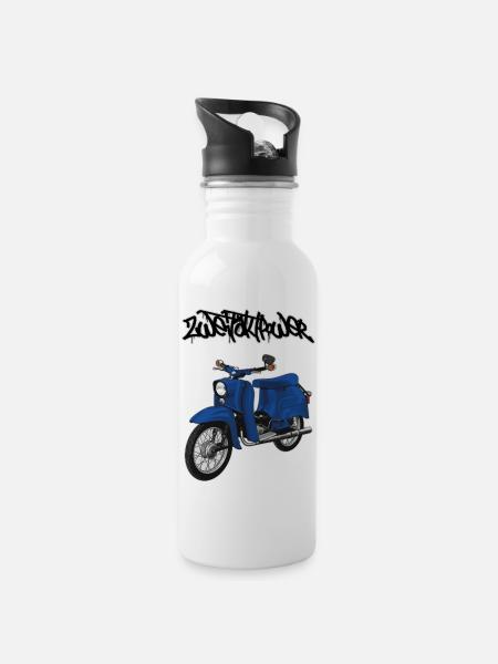 Schwalbe (blau) // Illustration - Trinkflasche mit integriertem Trinkhalm - Weiß