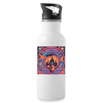Fische Sternzeichen Astrologie Geschenk - Trinkflasche mit integriertem Trinkhalm - Weiß - Rechts