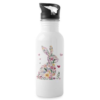 Fleurs de lapin de Pâques Coeurs de printemps - Gourde avec paille intégrée - blanc - Droite