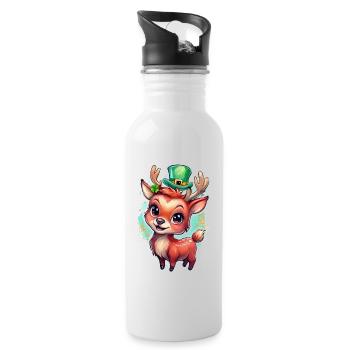St. Patrick's Day Reh Geschenk - Trinkflasche mit integriertem Trinkhalm - Weiß - Rechts