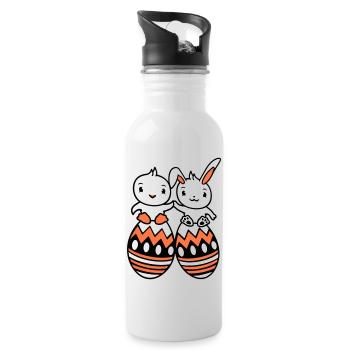 Hase Vogel Küken 2 Freunde große Ostereier riesig - Trinkflasche mit integriertem Trinkhalm - Weiß - Rechts
