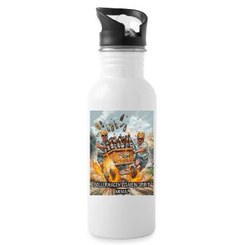 Bollerwagen trinken saufen Geschenk - Trinkflasche mit integriertem Trinkhalm - Weiß - Rechts