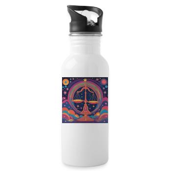 Waage Geburtstag Astrologie Geschenk - Trinkflasche mit integriertem Trinkhalm - Weiß - Rechts