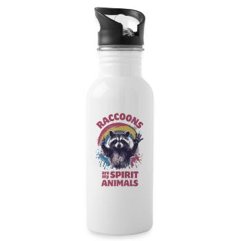 Raccoon Splashes of Color Rainbow - Water bottle with straw - white - Right