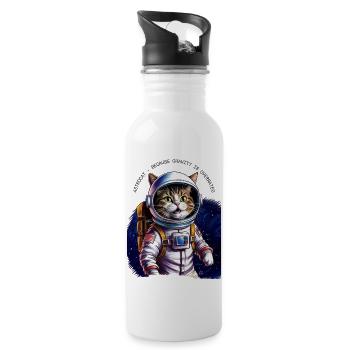 Astro Katze Geschenk - Trinkflasche mit integriertem Trinkhalm - Weiß - Rechts