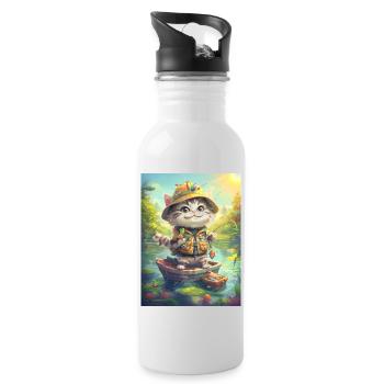 Cat Fishing Fishing Gift - Water bottle with straw - white - Right