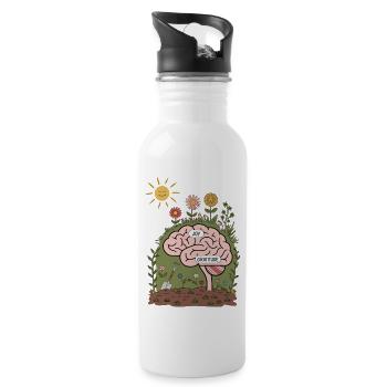 Freude und Dankbarkeit wachsen lassen - Mindful Brain Garden Art - Trinkflasche mit integriertem Trinkhalm - Weiß - Rechts