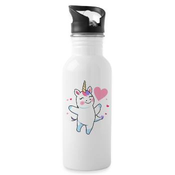 tanzendes happy einhorn fee unicorn fantasy 1 - Trinkflasche mit integriertem Trinkhalm - Weiß - Rechts