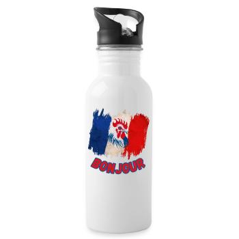 Bonjour France-French Pride coq gaulois - Gourde avec paille intégrée - blanc - Droite