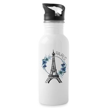 Paris Tour Eiffel France Floral Line Art - Gourde avec paille intégrée - blanc - Droite