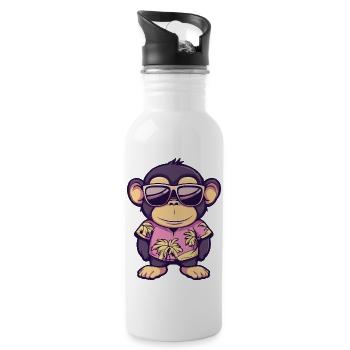 Affe Comic Lustig Sommer - Trinkflasche mit integriertem Trinkhalm - Weiß - Rechts