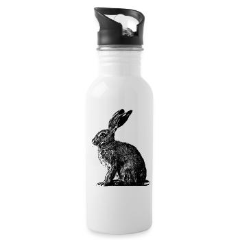 Hase / Feldhase / Osterhase ? - Trinkflasche mit integriertem Trinkhalm - Weiß - Rechts
