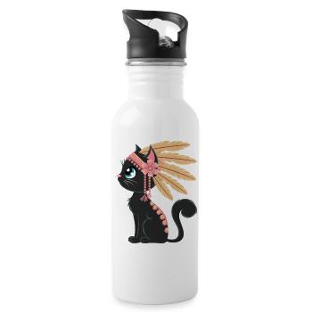 Boho Feather Cat - Water bottle with straw - white - Right