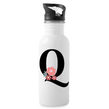 Letter q Minimalist Flowers - Water bottle with straw - white - Right