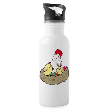 Happy Easter chicks in the nest - Water bottle with straw - white - Right