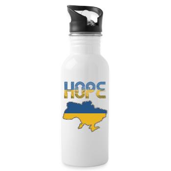 Hope for Ukraine – Patriotic Support Design - Water bottle with straw - white - Right
