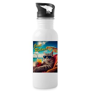 Just Relax Cat - Water bottle with straw - white - Right