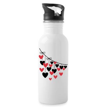 Heart Garland Many Hearts - Water bottle with straw - white - Right