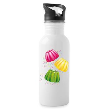 Bunte Götterspeisen–Dessert-Motiv mit Retro-Charme - Trinkflasche mit integriertem Trinkhalm - Weiß - Rechts