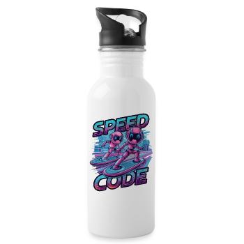 Speed Code Cyberpunk Robot Surfing Tech Art - Water bottle with straw - white - Right