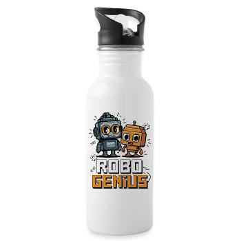 Retro Pixel Robo Genius Cute Robot Art - Water bottle with straw - white - Right