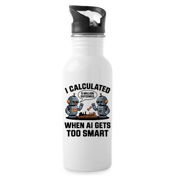 Funny AI Robots Playing Chess – 6 Million Outcomes - Water bottle with straw - white - Right