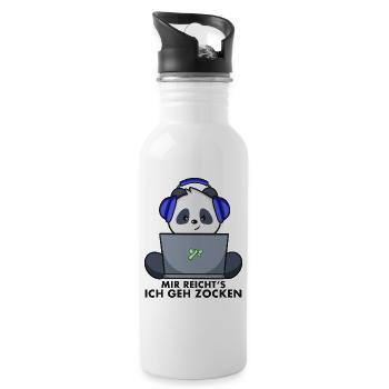Panda Gamer - Mir reicht‘s ich geh zocken - Trinkflasche mit integriertem Trinkhalm - Weiß - Rechts