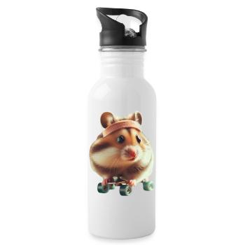 Athlete Skateboarding Hamster - Trinkflasche mit integriertem Trinkhalm - Weiß - Rechts