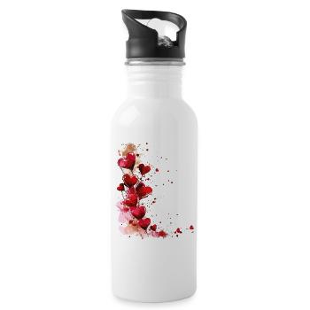 Herzen Herzmotiv Rot Liebe Romantisch Valentinstag - Trinkflasche mit integriertem Trinkhalm - Weiß - Rechts