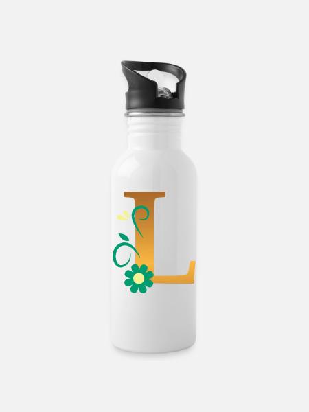 L - Water bottle with straw - white
