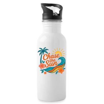 chase the sun | Sommer Design - Trinkflasche mit integriertem Trinkhalm - Weiß - Rechts