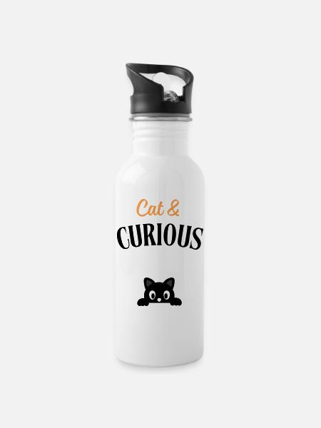 Cat and curious - Water bottle with straw - white