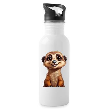Cute, happy meerkat - Water bottle with straw - white - Right