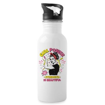Frau Pop Art Girl Power Frauenpower Mädchen Stark - Trinkflasche mit integriertem Trinkhalm - Weiß - Rechts
