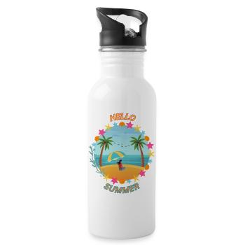 Hallo Sommer - Trinkflasche mit integriertem Trinkhalm - Weiß - Rechts